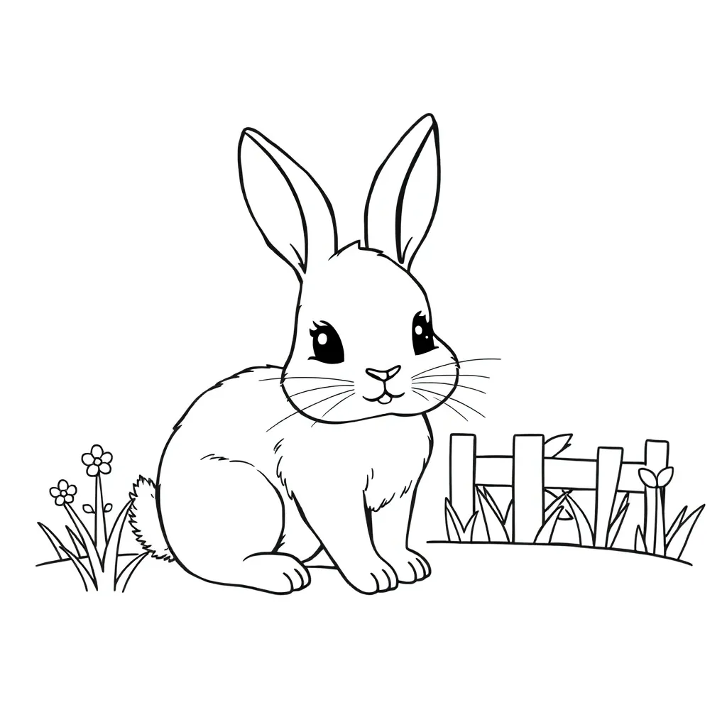 Free Printable Rabbit Coloring Page - Cute Animal Forest Coloring Sheet for Kids