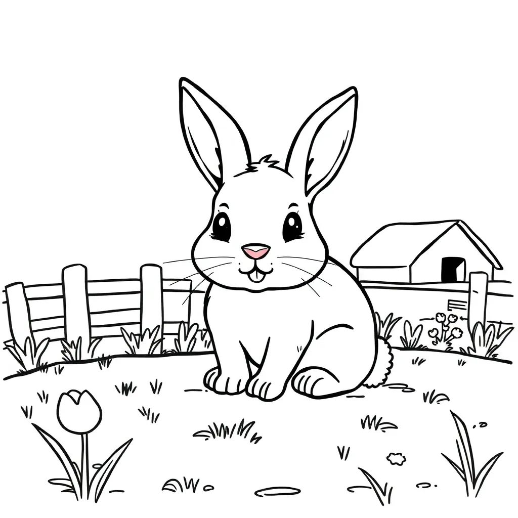 Free Printable Rabbit Coloring Page - Nature Theme - Cute Animal Coloring Sheet for Kids