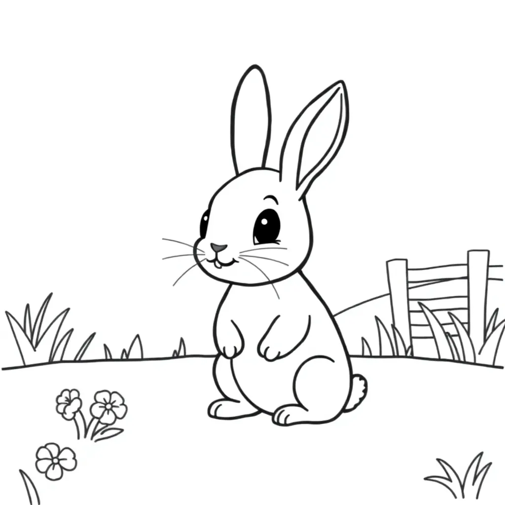 Free Cute Rabbit Nature Coloring Page Farm Coloring Page