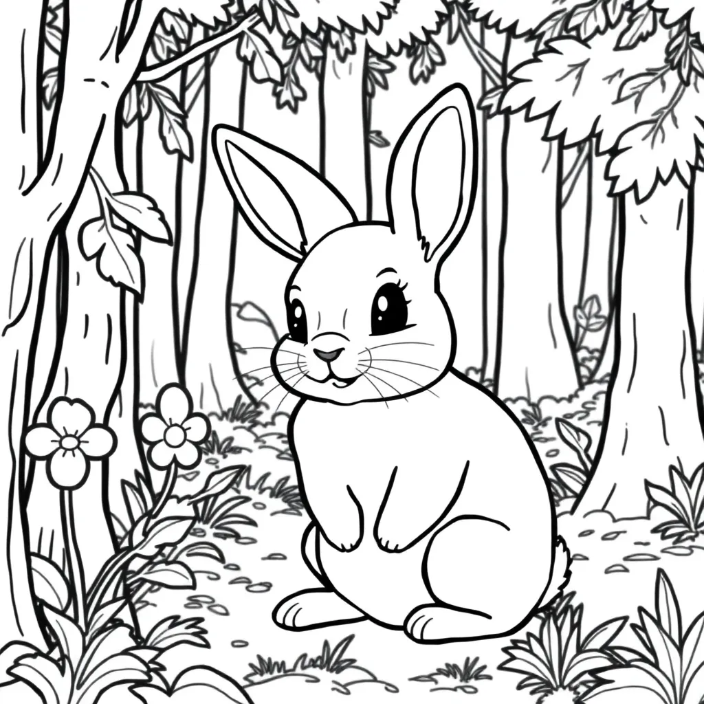 Free Cute Rabbit Nature Coloring Page Farm Coloring Page