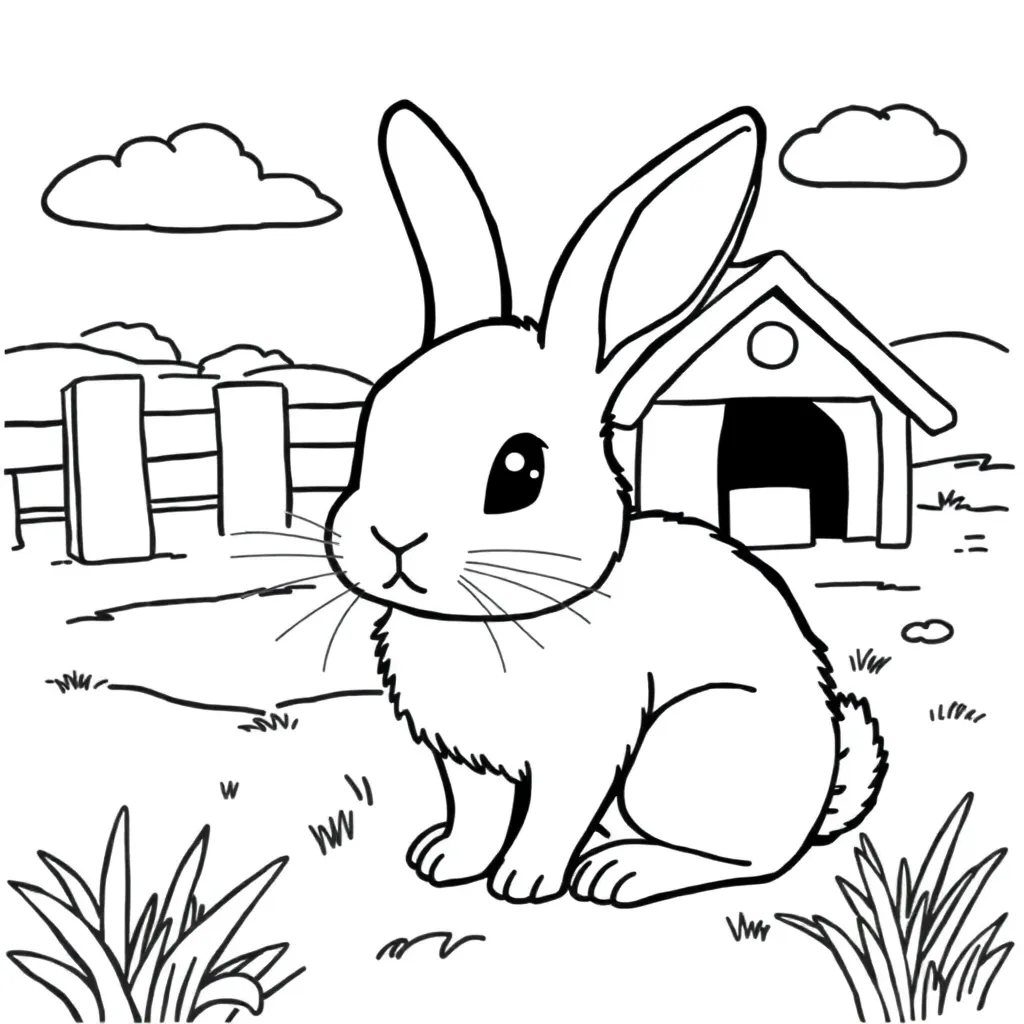 Free Cute Rabbit Coloring Page Nature Farm Soft Coloring Page
