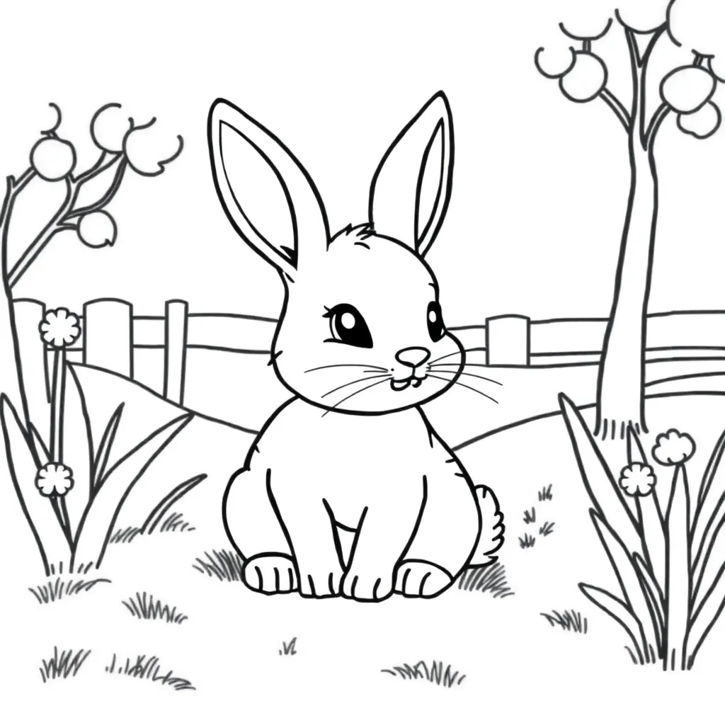 Free Printable Rabbit Coloring Page - Cute, Fluffy Animal Coloring Sheet for Kids