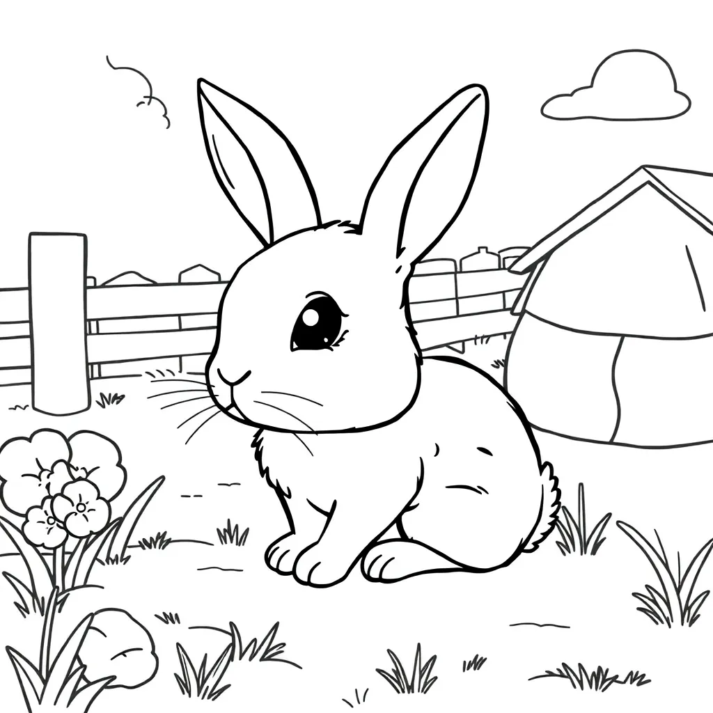 Free Cute Rabbit Nature Coloring Page Farm Coloring Page