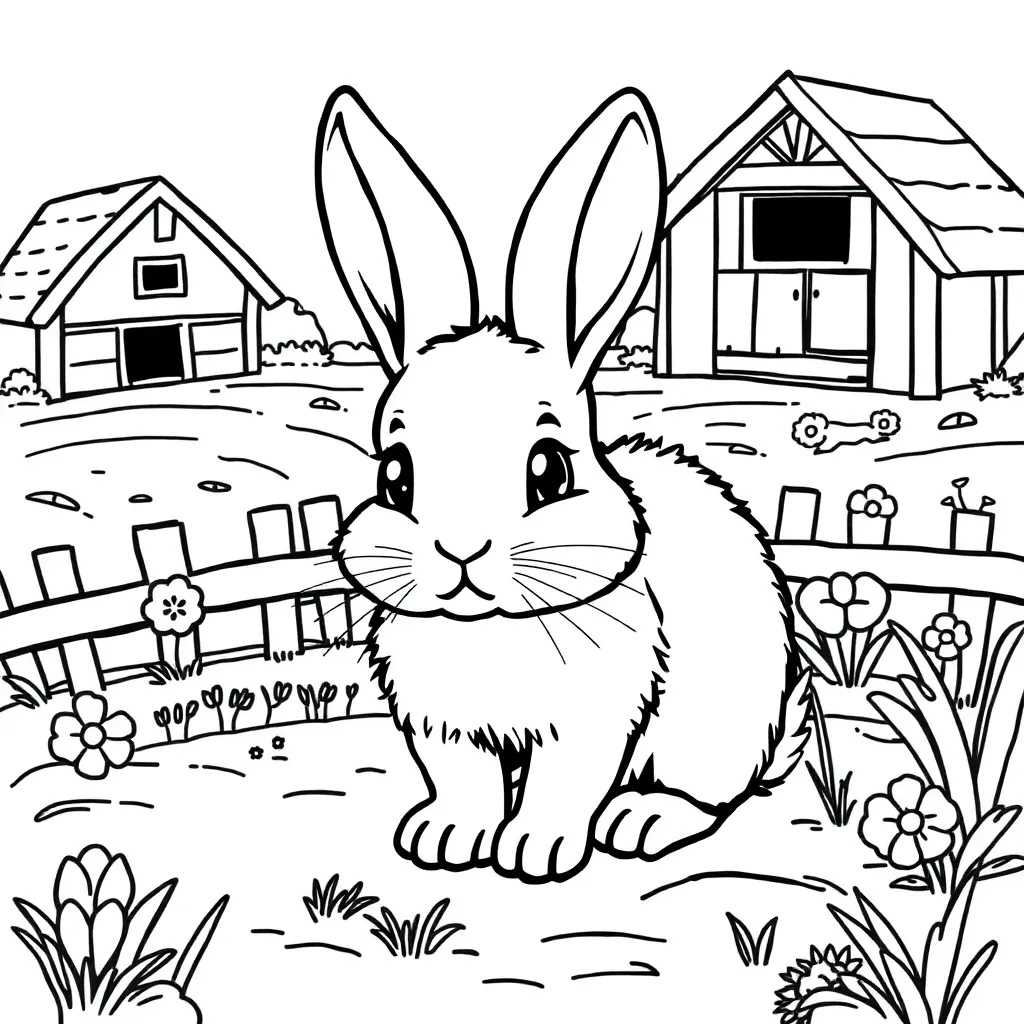 Free Cute Rabbit Nature Coloring Page Farm Coloring Page