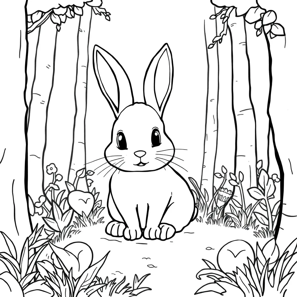 Free Cute Rabbit Nature Coloring Page Farm Coloring Page