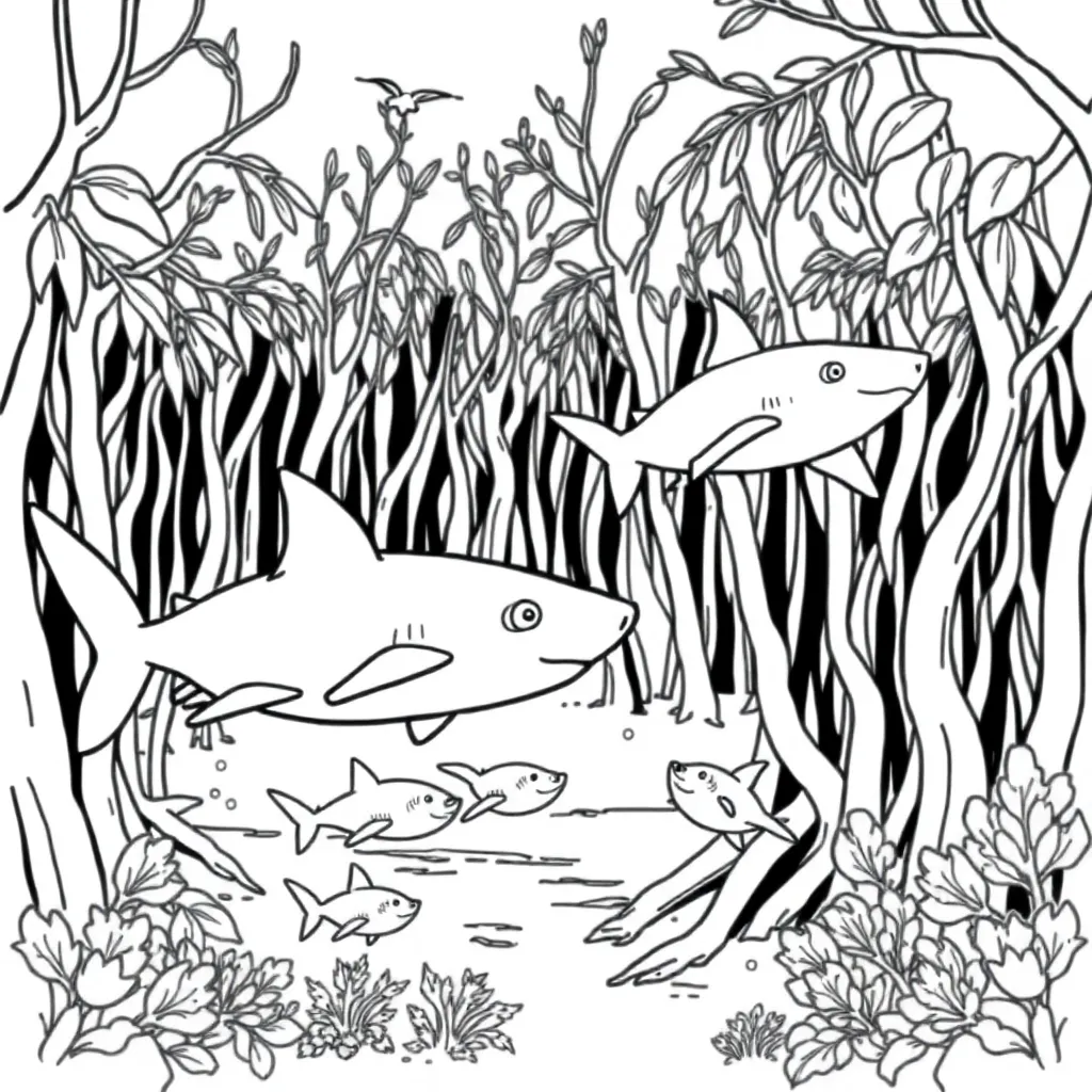 Free Shark Ocean Underwater Animal Coloring Page for Kids