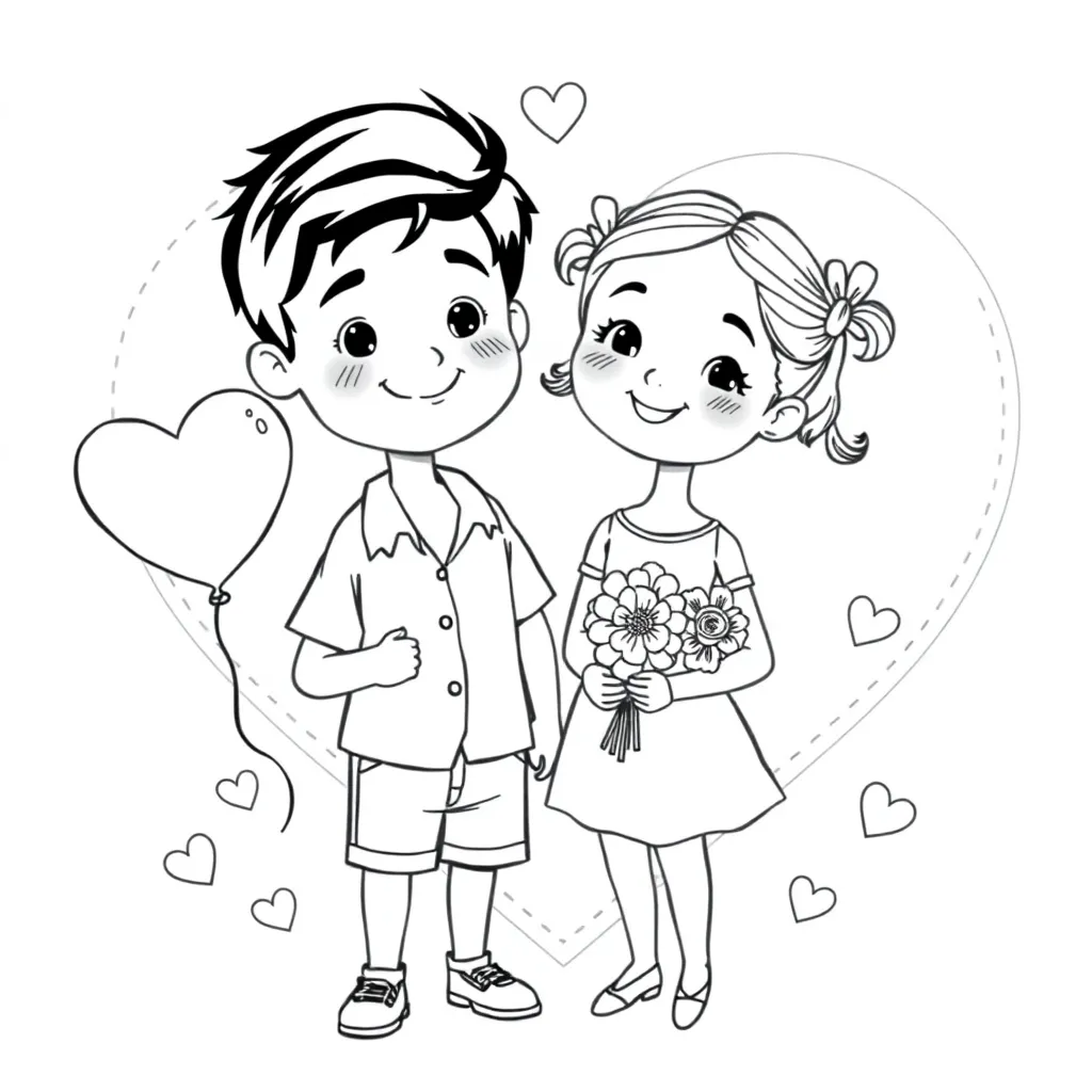 Valentine's Day, love, heart, romance, romantic coloring page for kids
