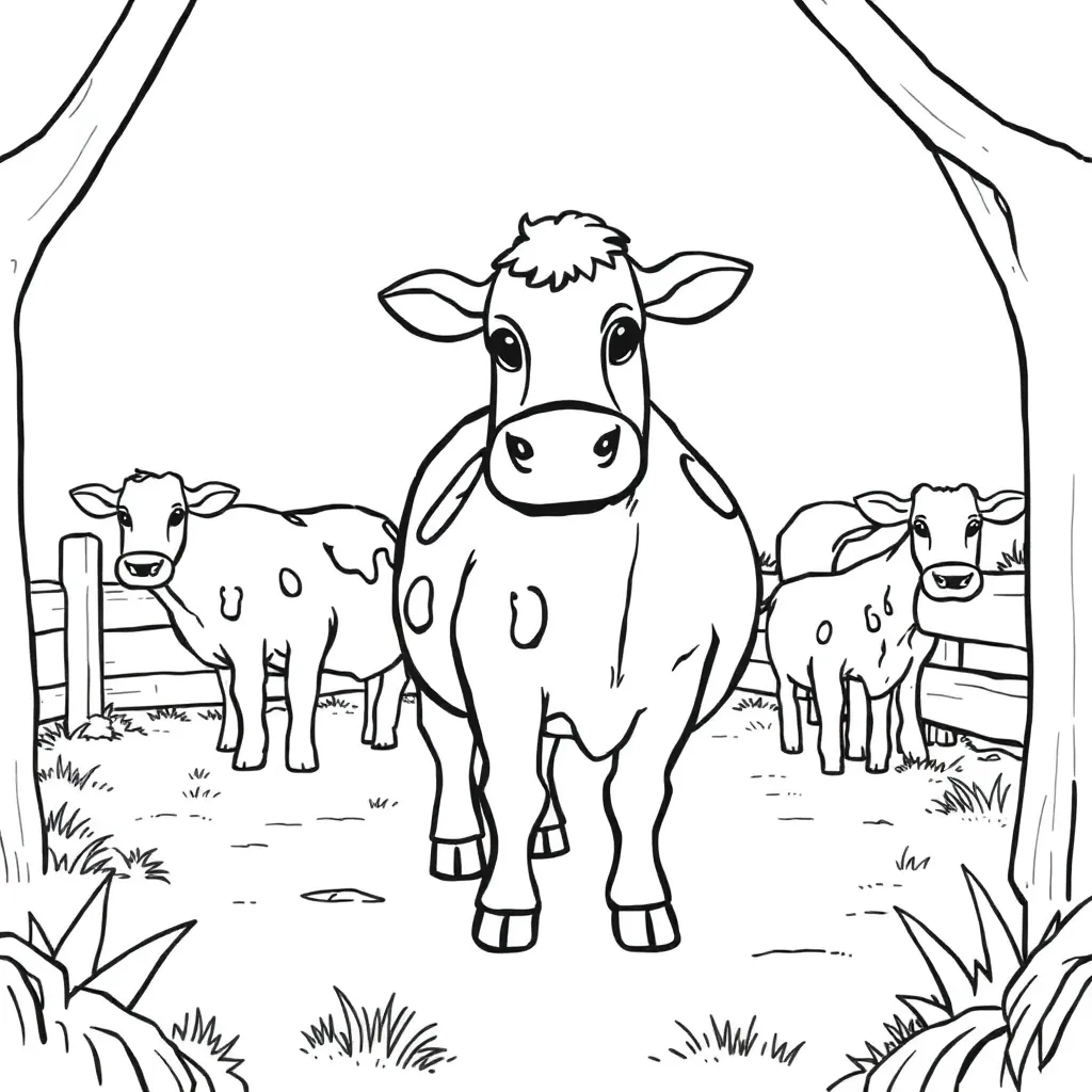 Free Farm Animal Coloring Page - Countryside Cozy Nature Coloring Sheet