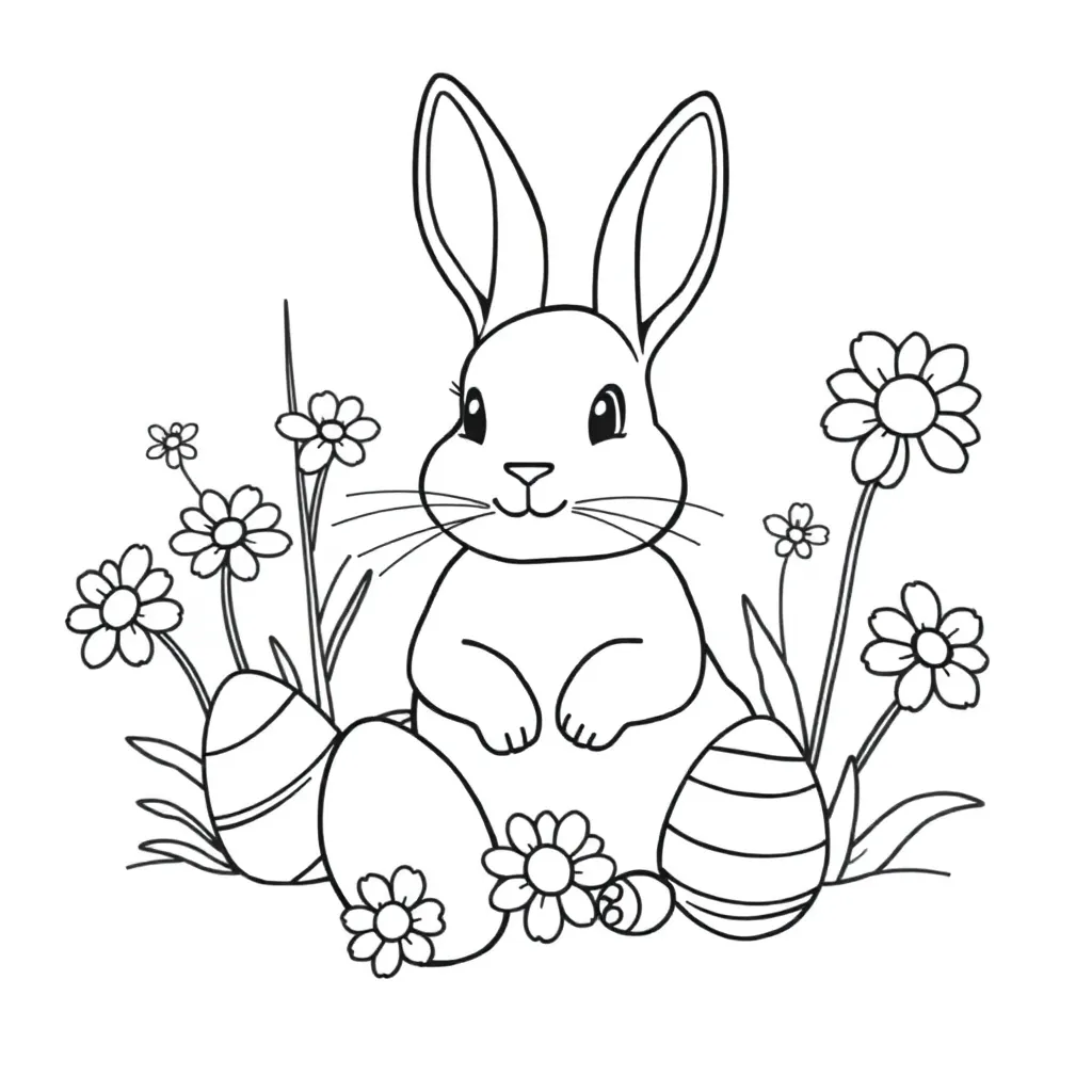 Free Easter Coloring Page: Spring Eggs, Bunny, and Spring Chick Coloring Sheet