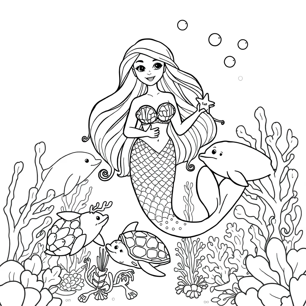 Mermaid, fantasy, mythical, underwater, magical coloring page for kids
