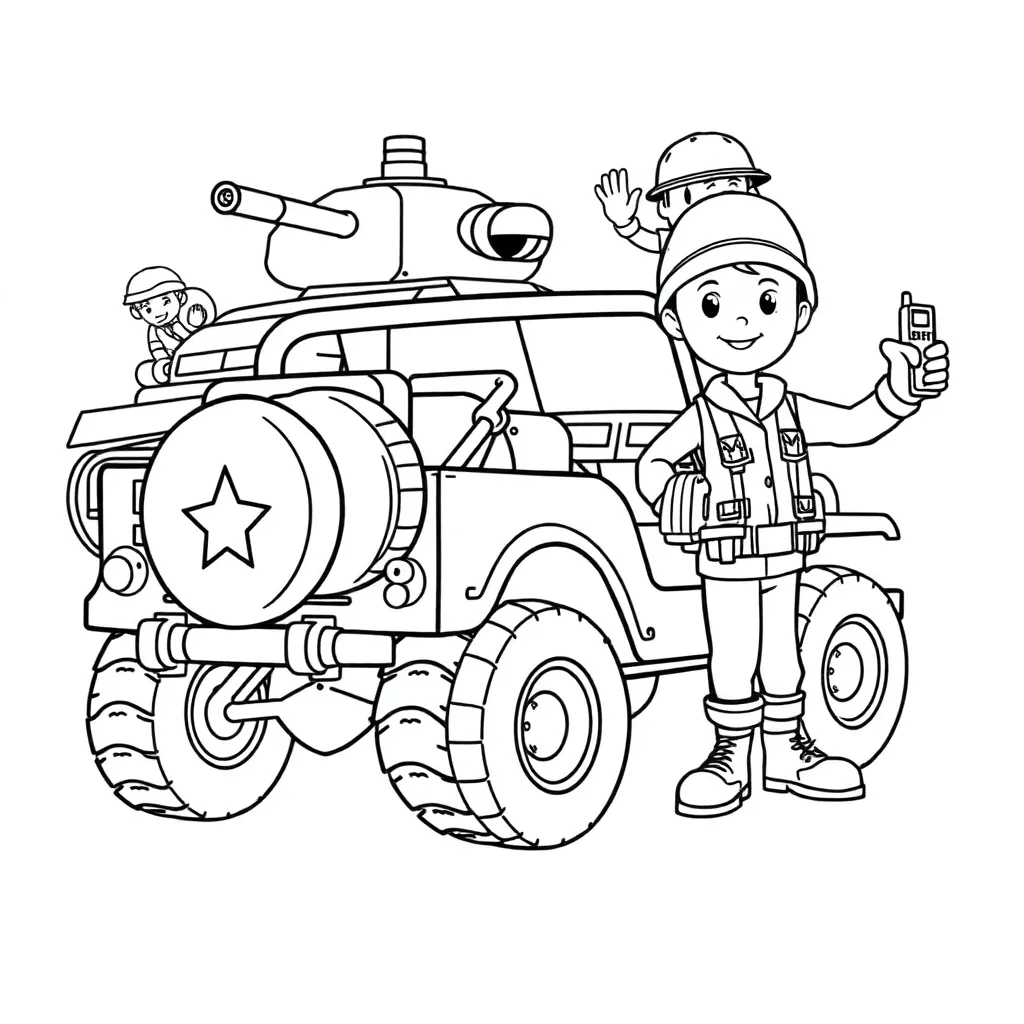 Military vehicle coloring pages for kids