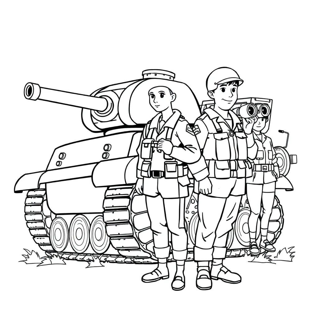 Army, military, vehicles, soldiers, war coloring page for kids