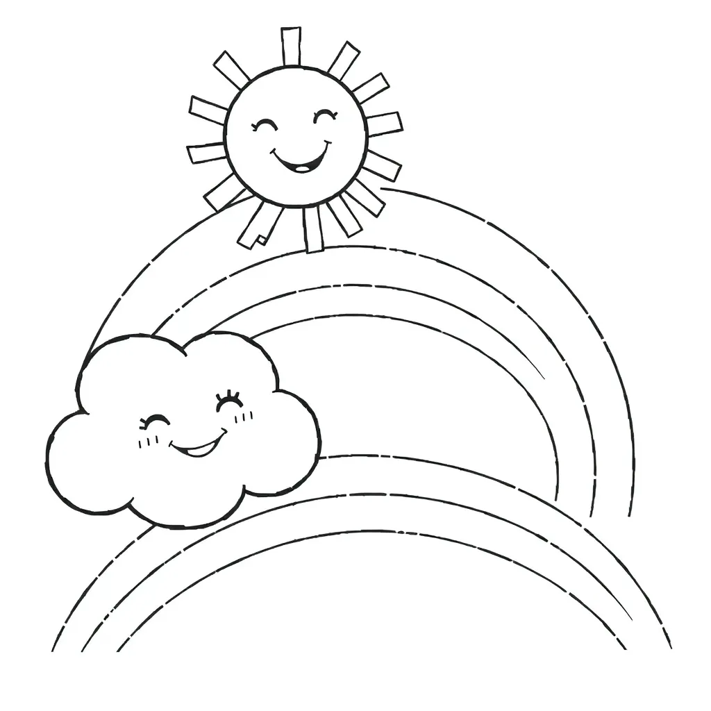 Rainbow, cheerful, art, creative, colorful coloring page for kids