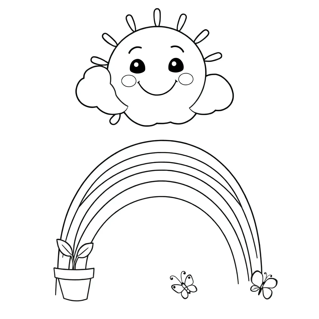 Rainbow, cheerful, art, creative, kids coloring pages for kids