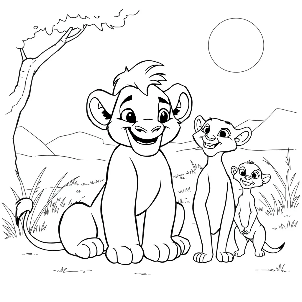 Lion King Savannah Wild Animal Coloring Page for Kids