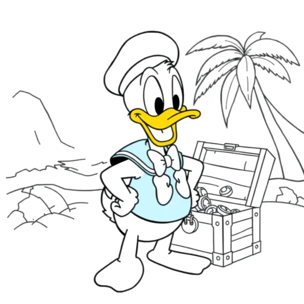 Donald Duck, Disney comic strip, adventure coloring page for kids