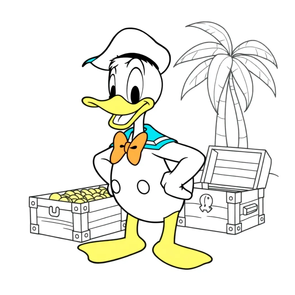 Donald Duck, Disney comic strip, adventure coloring page for kids