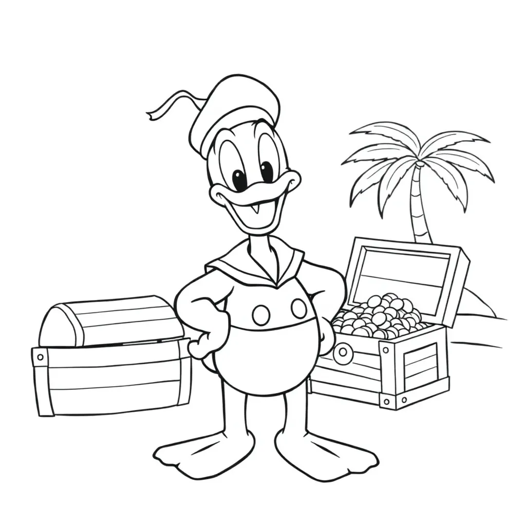 Donald Duck, Disney comic strip, adventure coloring page for kids