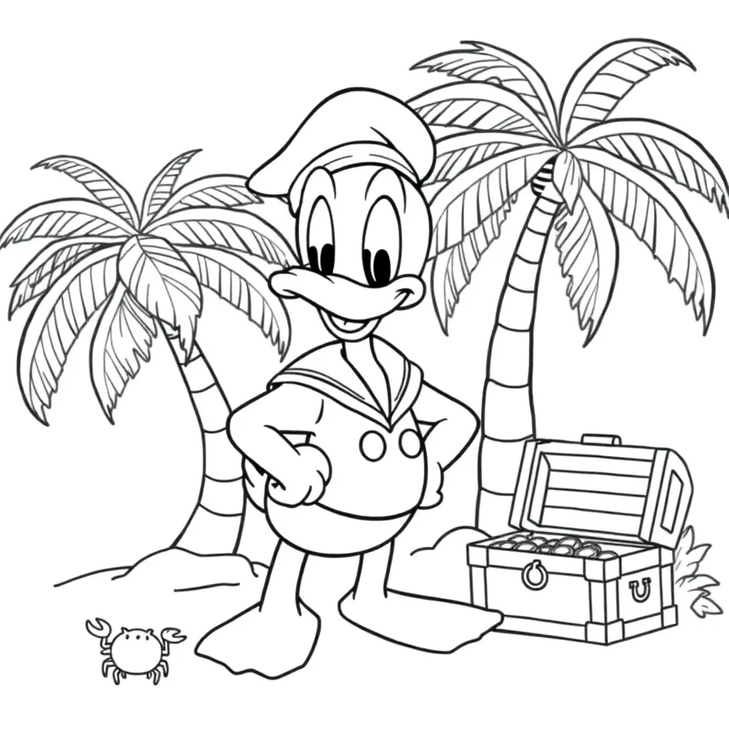 Donald Duck, Disney comic strip, adventure coloring page for kids