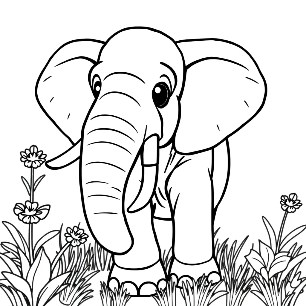 Free Elephant Safari Animal Coloring Page for Kids