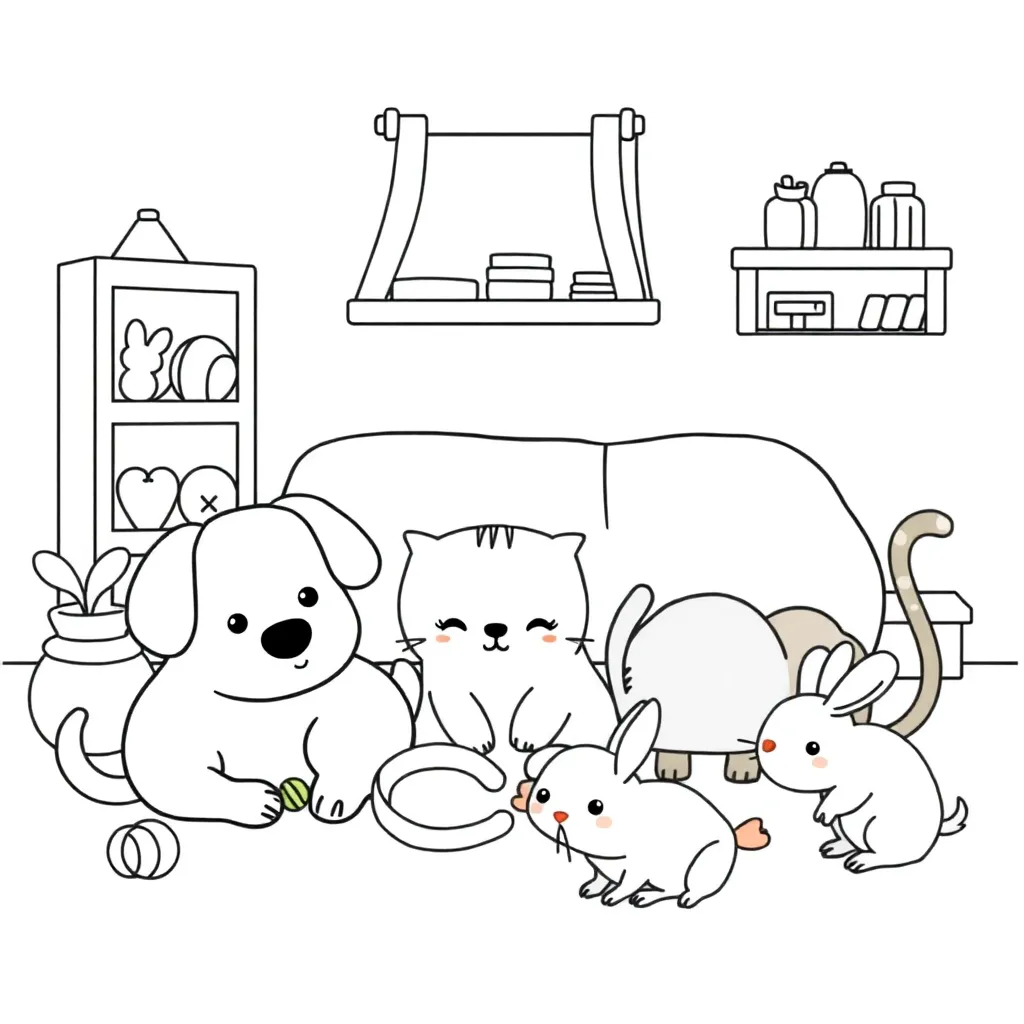 Huisdieren Schattige Dieren Poes Boerderijdieren Zeedieren coloring page for children