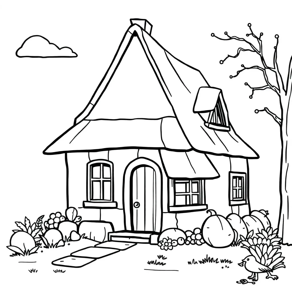 Free House Coloring Page - Architecture, Garden, Country Style Coloring Sheet