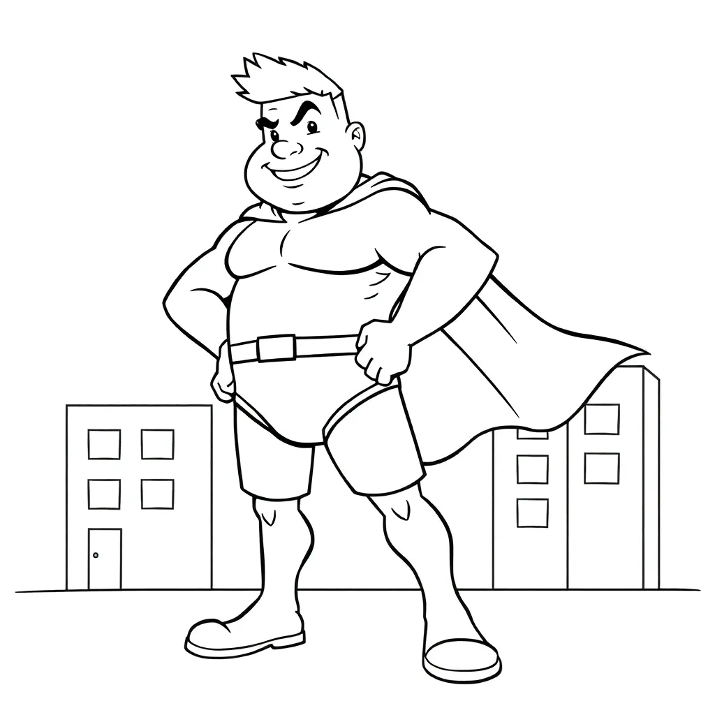 Captain, underwear, superhero, funny, black coloring page for kids
