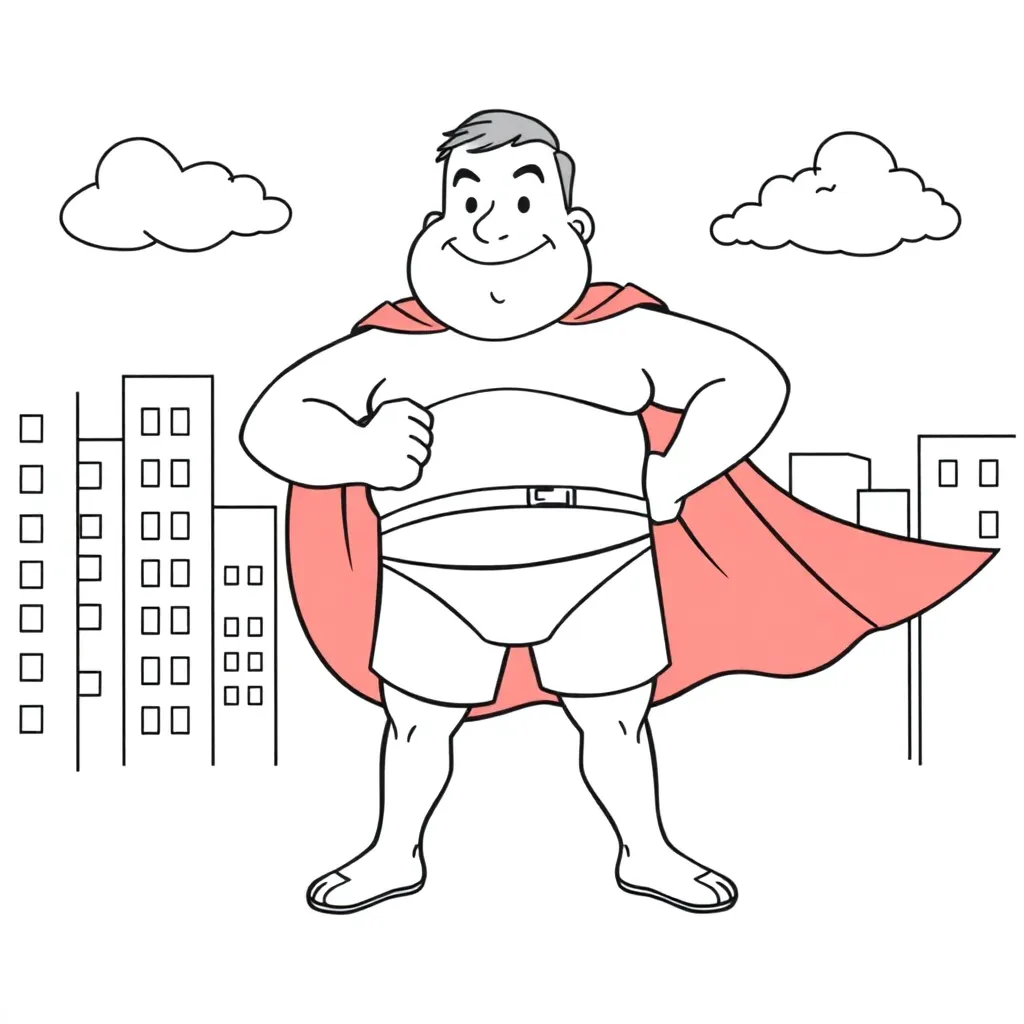 Captain, underwear, superhero, funny, black coloring page for kids