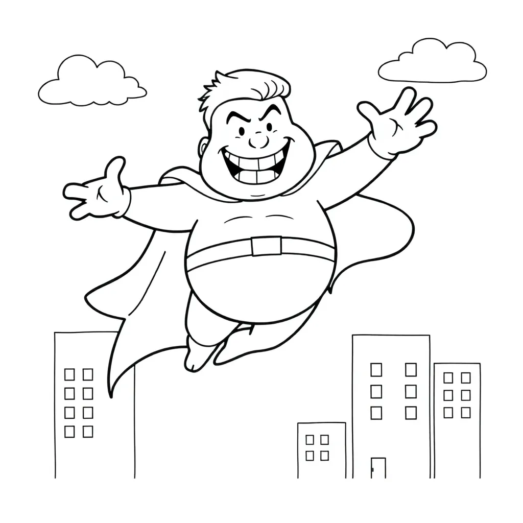 Captain, underwear, superhero, funny, black coloring page for kids