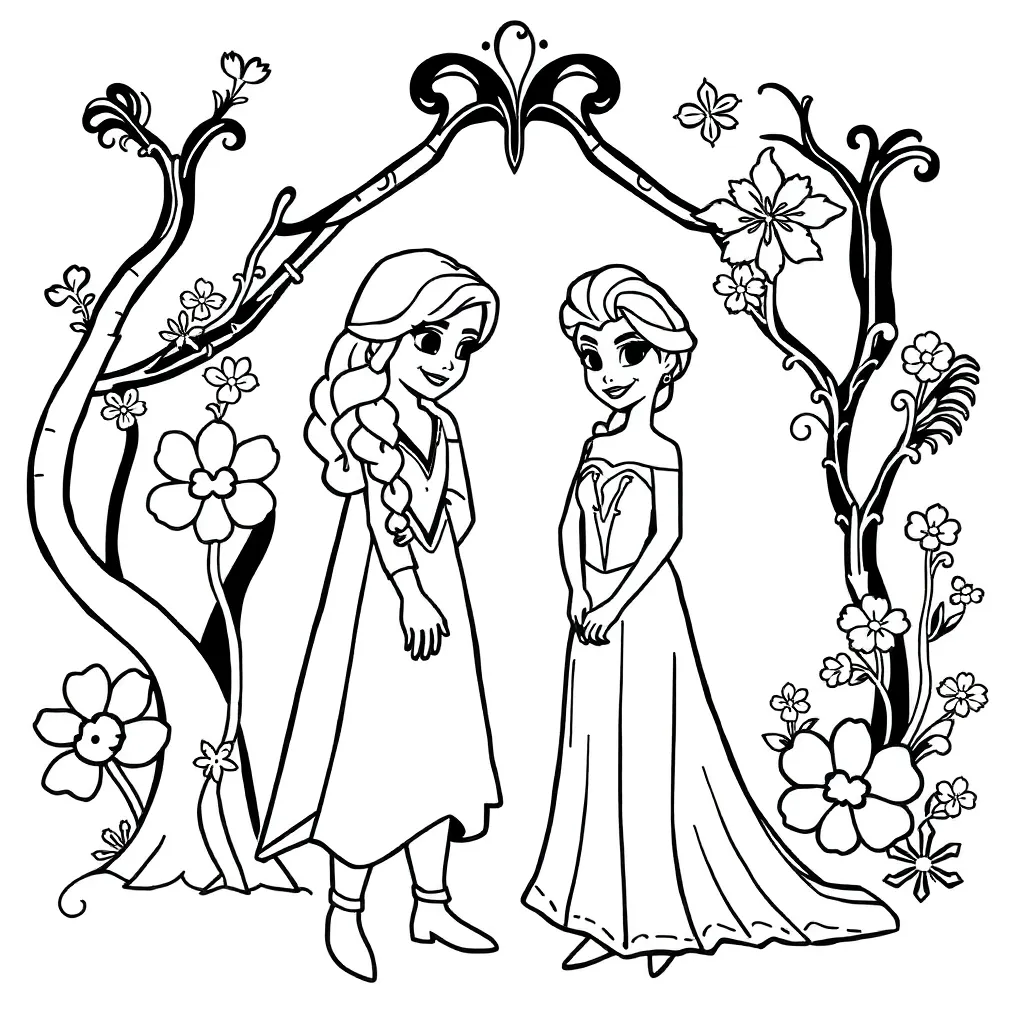 Free Frozen Elsa & Anna Adventure Coloring Page for Kids