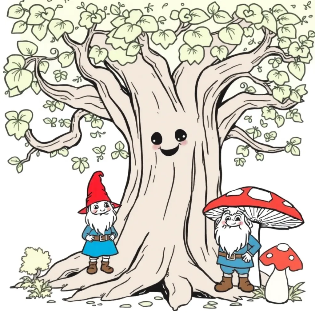 Fairy Tree, fantasy, magical, nature, adventure coloring page for kids