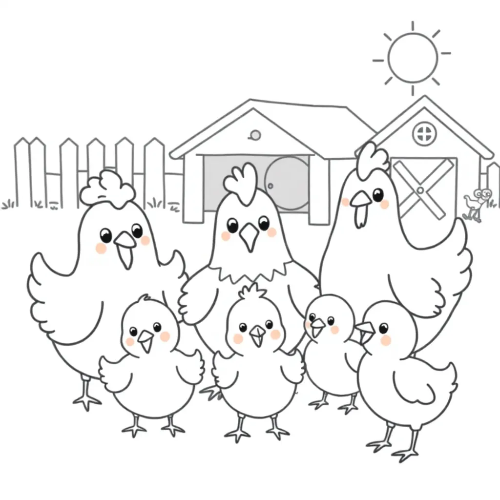 Schattige Kippen Boerderijdieren Huisdieren Pluimvee Kuikens coloring page for children