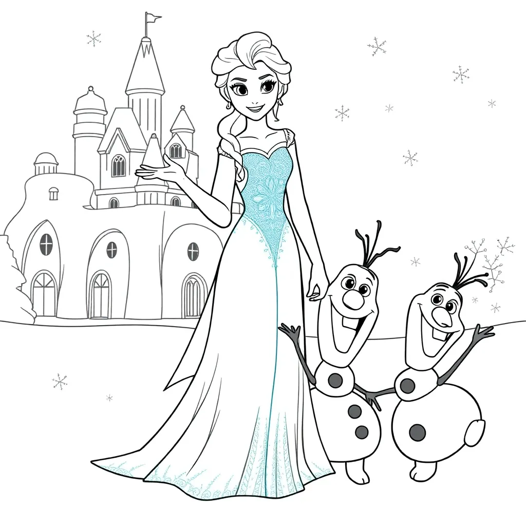 Frozen princess adventure coloring pages for kids.