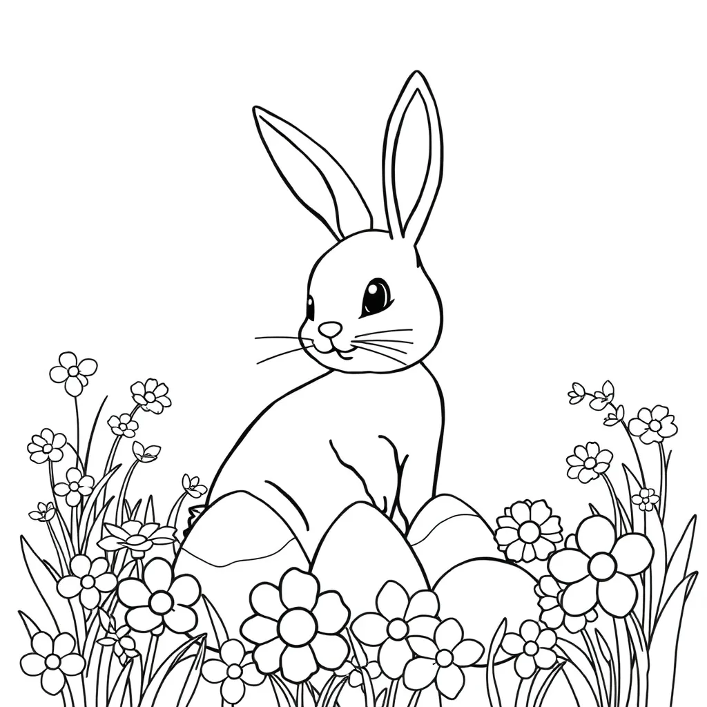 Free Easter Coloring Page: Spring Eggs, Bunny, and Springtime Coloring Page for Kids