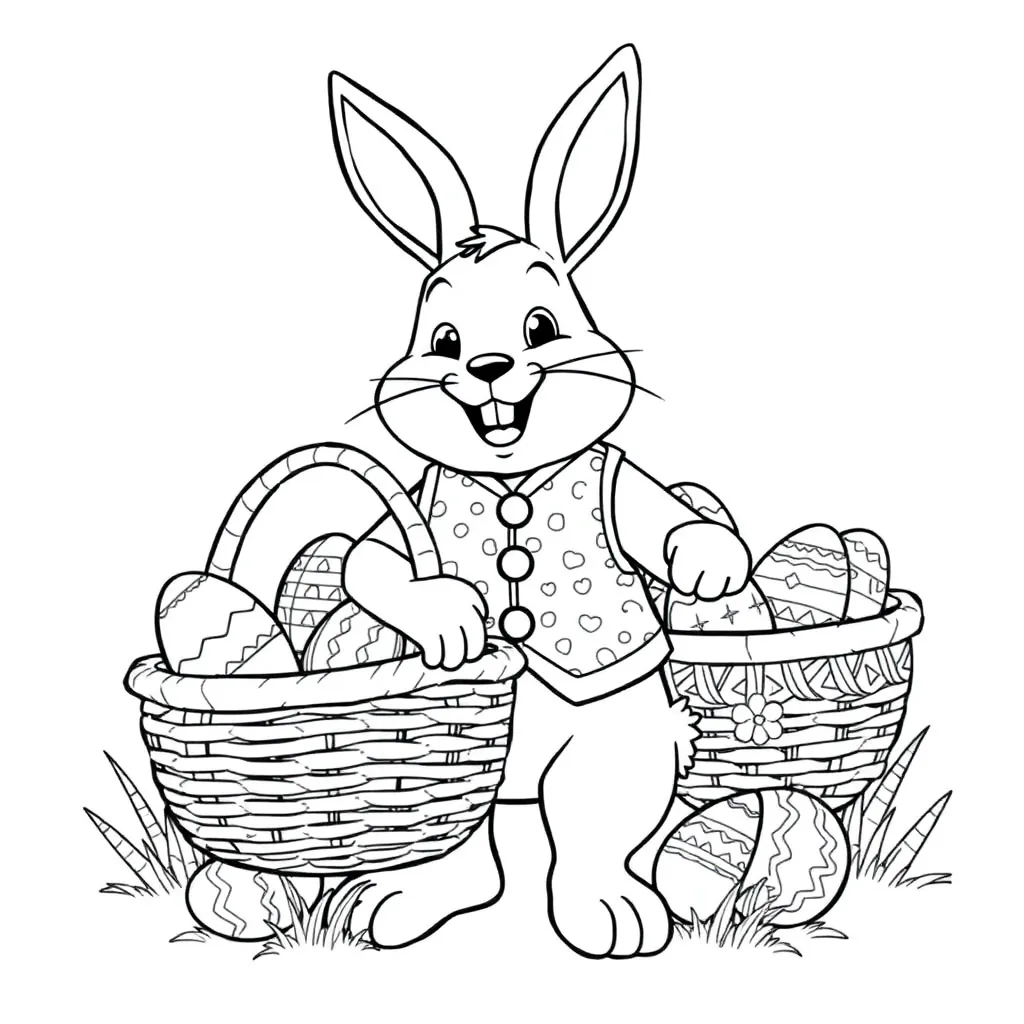 Easter bunny, black and white, professional, line art coloring page for kids