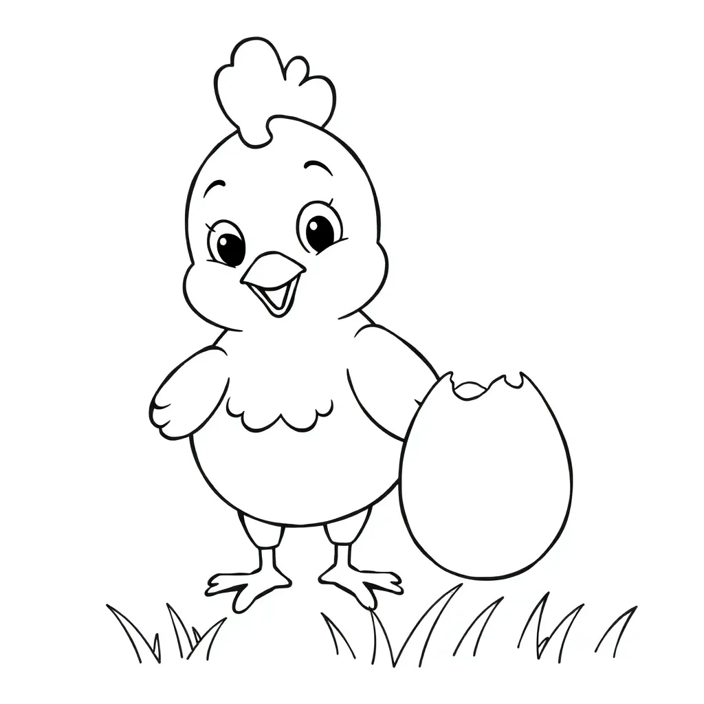 Chicken, black, white, line, clear coloring page for kids