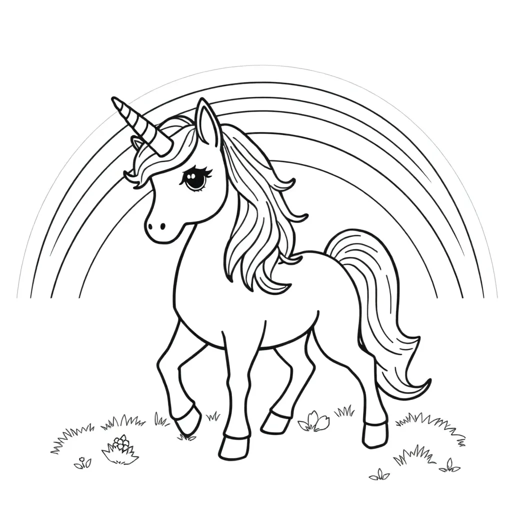 Free Unicorn and Rainbow Coloring Page for Kids