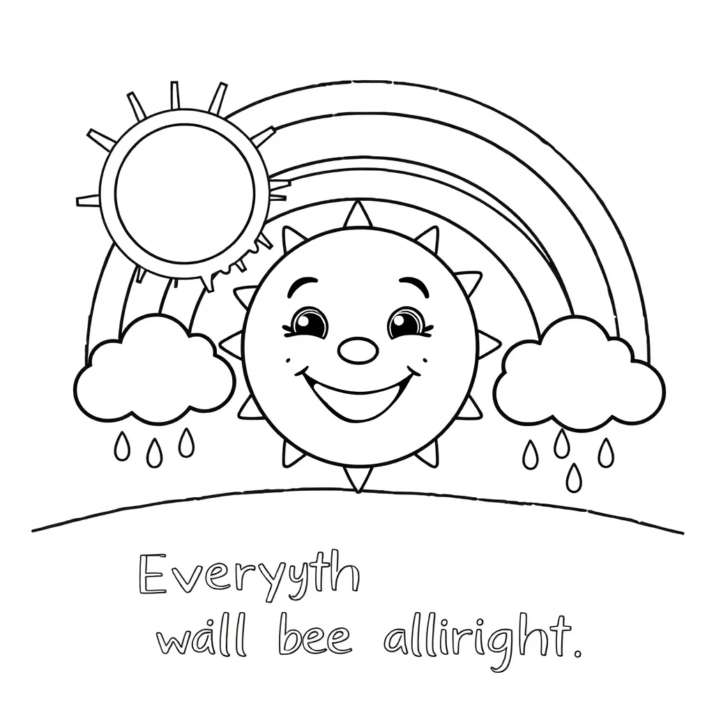 Everything, will be, fine, rainbow, black coloring page for kids