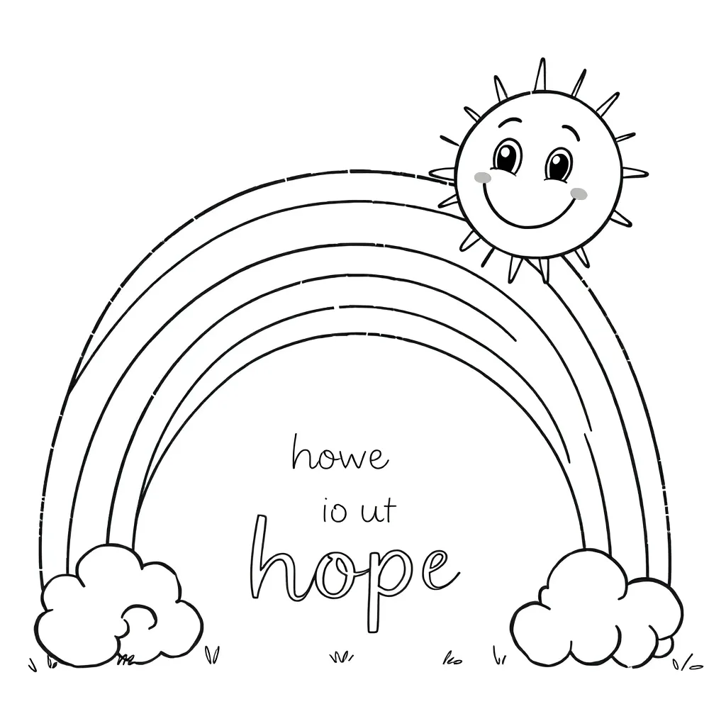 Everything, will be, fine, rainbow, black coloring page for kids