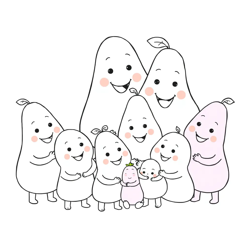 Barbapapa family, pink, cuddly toy, black coloring page for kids