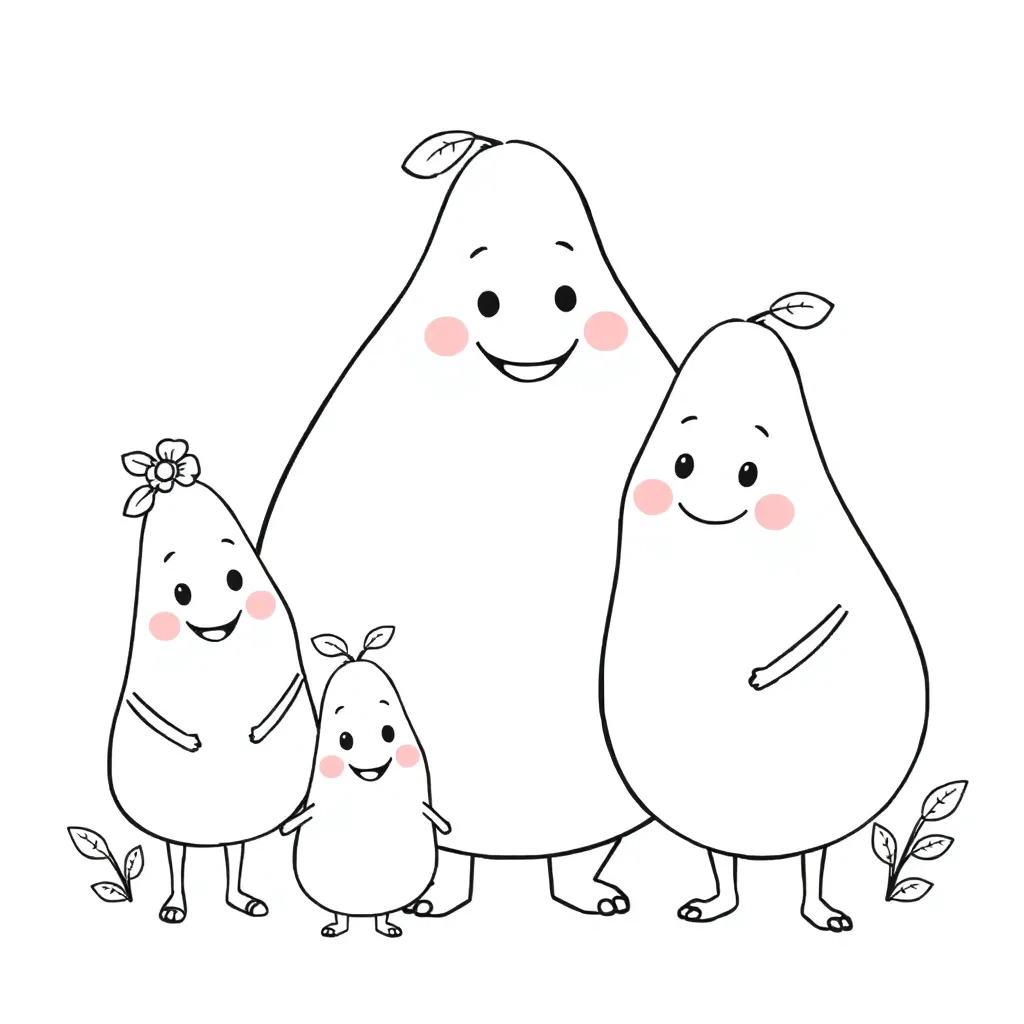 Barbapapa family, pink, cuddly toy, black coloring page for kids