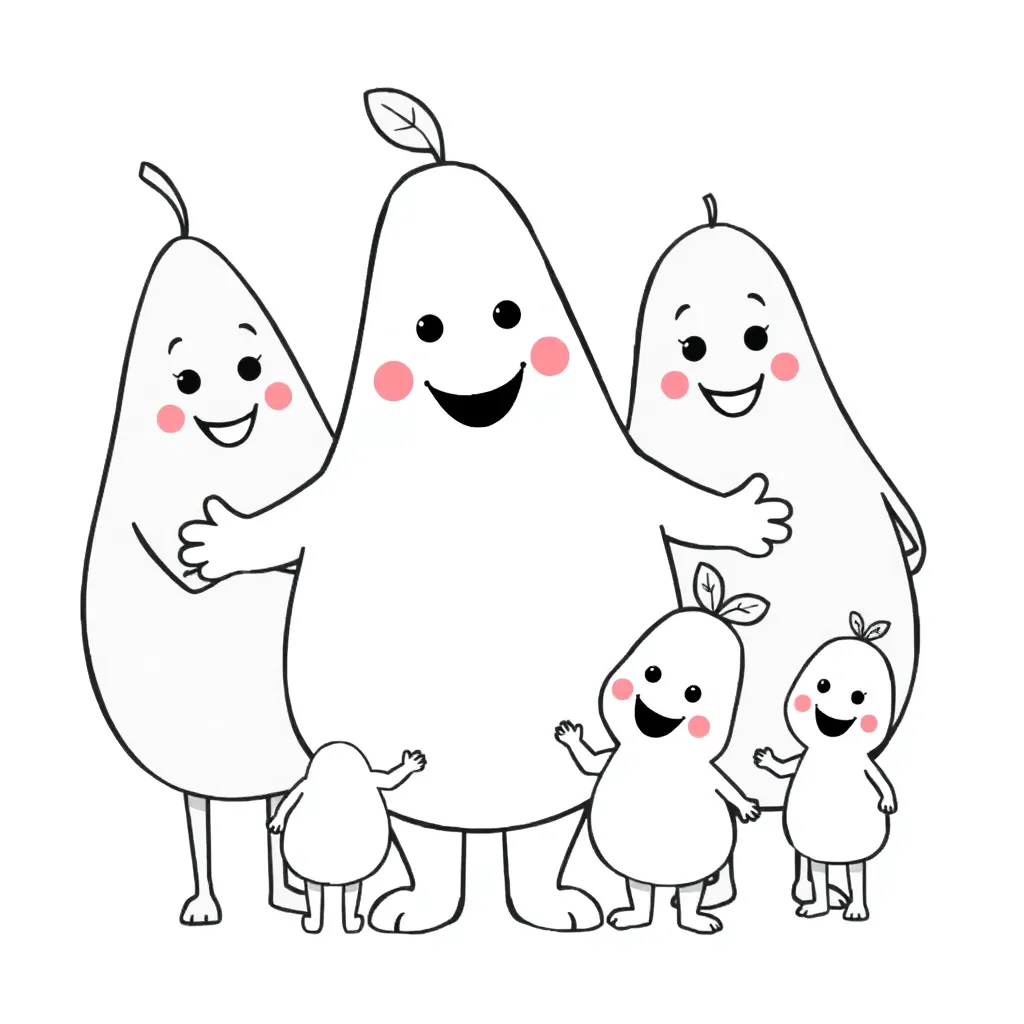 Barbapapa family, pink, cuddly toy, black coloring page for kids