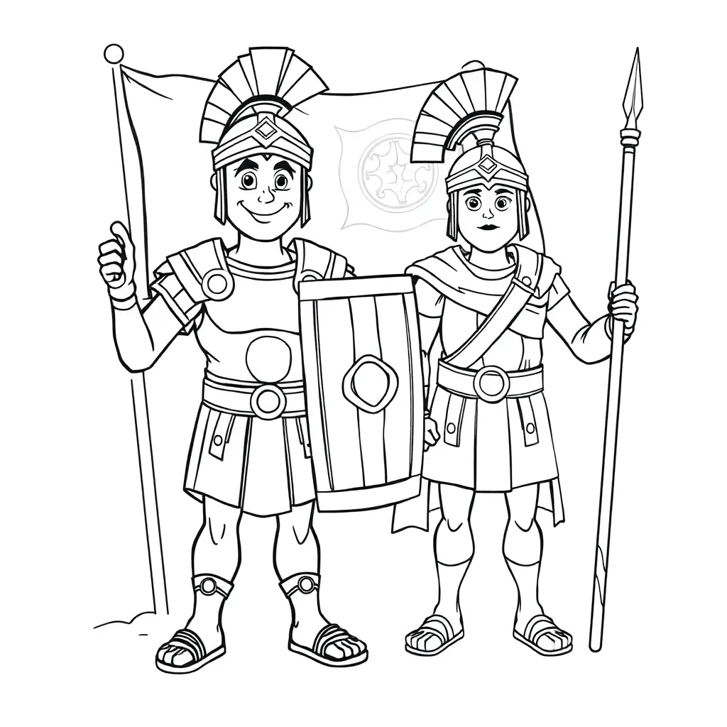 Roman soldiers, army, historical, ancient, coloring page for kids