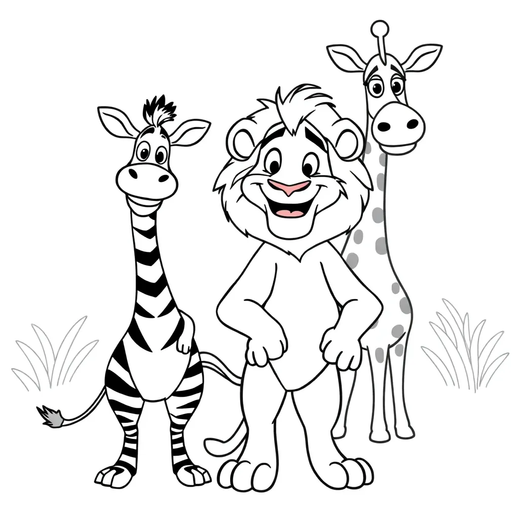 Madagascar animal safari funny adventure coloring page for kids