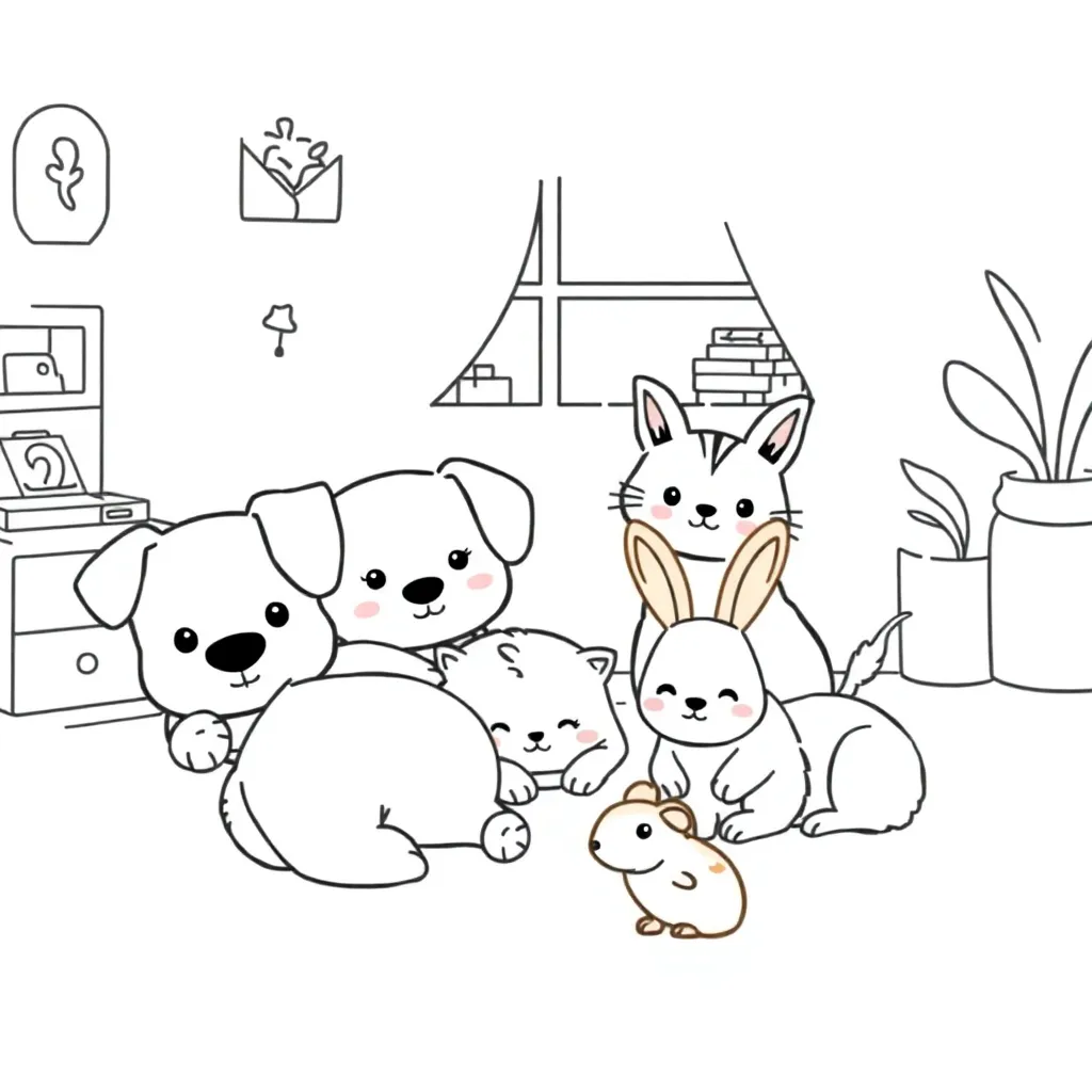 Huisdieren Schattige Dieren Poes Boerderijdieren Zeedieren coloring page for children