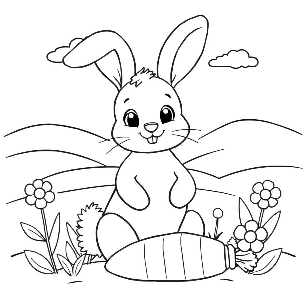 Cute, rabbit, black and white, coloring page for kids