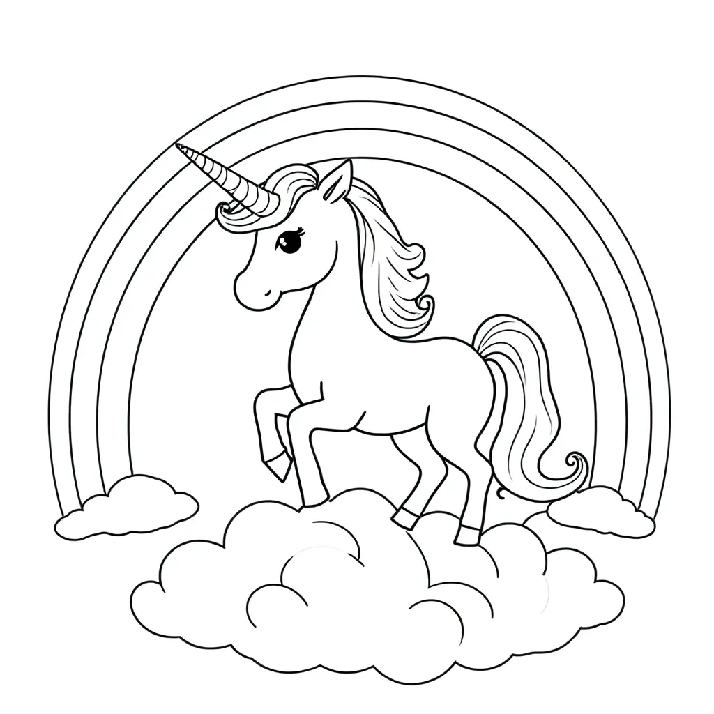 Feuille de coloriage gratuite d'une licorne arc-en-ciel pour enfants