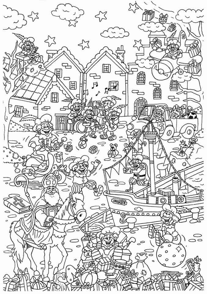 Free Printable Sinterklaas Coloring Page - Difficult Coloring Page for Kids