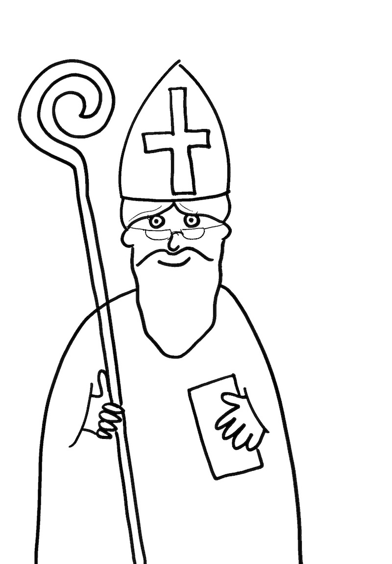 Simple Santa with Staff and Book Coloring Page