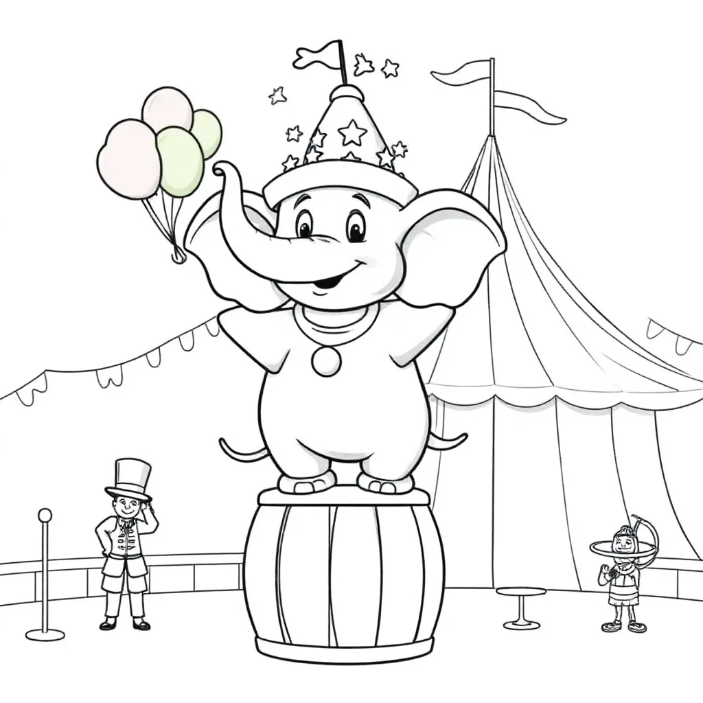Free Elephant Circus Coloring Page for Kids